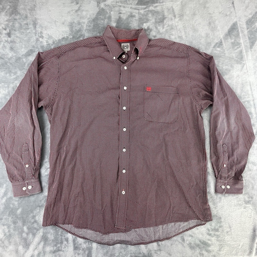 Cinch long sleeve button up mens shirt Large geometric pattern monogram collar